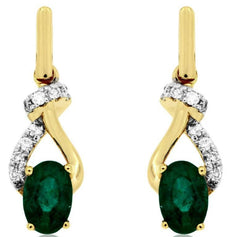 .95CT DIAMOND & AAA EMERALD 14KT YELLOW GOLD 3D OVAL LOVE KNOT HANGING EARRINGS