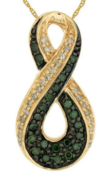 .33CT WHITE & GREEN DIAMOND 14KT YELLOW GOLD 3D INFINITY LOVE FLOATING PENDANT
