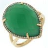LARGE .21CT DIAMOND & AAA GREEN AGATE 14KT YELLOW GOLD PEAR SHAPE & ROUND RING