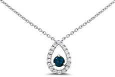 .33CT DIAMOND & AAA SAPPHIRE 14KT WHITE GOLD ROUND TEAR DROP SOLITAIRE NECKLACE