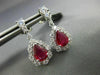 ESTATE 2.12CT DIAMOND & AAA RUBY 18K WHITE GOLD TEAR DROP ROUND HANGING EARRINGS