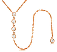 .26CT DIAMOND 14KT ROSE GOLD 3D ROUND 5 STONE BEZEL BY THE YARD LARIAT NECKLACE