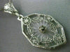 ANTIQUE LARGE WHITE QUARTZ 14KT WHITE GOLD 3D VICTORIAN FILIGREE PENDANT #19784