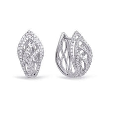 WIDE .8CT DIAMOND 14K WHITE GOLD DOUBLE LEAF CRISS CROSS HUGGIE HANGING EARRINGS