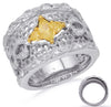 LARGE .84CT WHITE & FANCY YELLOW DIAMOND 14KT 2 TONE GOLD FLOWER COCKTAIL RING