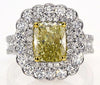 LARGE 5.21CT WHITE & FANCY YELLOW DIAMOND 18K 2 TONE GOLD FLOWER ENGAGEMENT RING