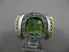ESTATE LARGE 3.16CT DIAMOND & AAA GREEN AMETHYST 14KT 2 TONE GOLD 3D SQUARE RING