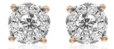 ESTATE .39CT DIAMOND 14K ROSE GOLD 3D CLASSIC SOLITAIRE FLOWER FUN STUD EARRINGS