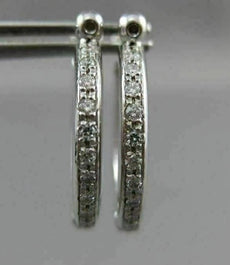 ESTATE .54CT DIAMOND 14KT WHITE GOLD DOUBLE SIDED HOOP HUGGIE EARRINGS #17697