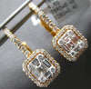 LARGE .86CT DIAMOND 18KT ROSE GOLD 3D ROUND & BAGUETTE CLUSTER HANGING EARRINGS
