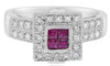 .80CT DIAMOND & AAA RUBY 14KT WHITE GOLD PRINCESS & ROUND SQUARE FRIENDSHIP RING