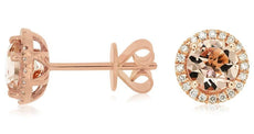ESTATE 1.61CT DIAMOND & AAA MORGAINTE 14KT ROSE GOLD 3D ROUND HALO STUD EARRINGS
