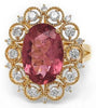 LARGE 5.16CT DIAMOND & AAA PINK TOURMALINE 18KT YELLOW GOLD 3D OVAL & ROUND RING