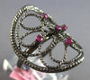 ESTATE LARGE AAA RUBY 14KT BLACK GOLD 3D FILIGREE FLOWER OVAL RING