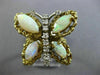 ANTIQUE LARGE 2.30CT DIAMOND & OPAL 14K TWO TONE GOLD HANDCRAFTED BUTTERFLY RING