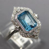 LARGE 2.11CT DIAMOND & AAA BLUE TOPAZ 14KT WHITE GOLD EMERALD CUT FILIGREE RING