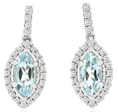 .90CT DIAMOND & AAA AQUAMARINE 14KT WHITE GOLD MARQUISE & ROUND HANGING EARRINGS