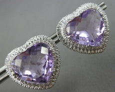 LARGE 25.55CT DIAMOND & AAA AMETHYST 14K WHITE GOLD HEART SHAPE CLIP ON EARRINGS