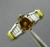 LARGE .83CT WHITE & ORANGE DIAMOND PLATINUM 18KT YELLOW GOLD 3D ENGAGEMENT RING