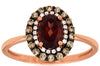 1.28CT WHITE & MOCHA DIAMOND & AAA RHODOLITE 14KT ROSE GOLD OVAL HALO LOVE RING