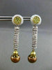 ESTATE 4.10CT FANCY YELLOW & WHITE DIAMOND 18KT GOLD AAA BROWNISH PEARL EARRINGS