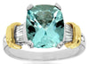 LARGE 4.08CT DIAMOND & AAA AQUAMARINE 14KT 2 TONE GOLD CUSHION ENGAGEMENT RING