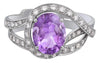 ESTATE .32CT DIAMOND & AAA AMETHYST 18KT WHITE GOLD OVAL & ROUND LOVE KNOT RING
