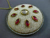 ANTIQUE LARGE 6.0CT DIAMOND AAA RUBY & PEARL ENAMEL 18KT YELLOW GOLD 3D PENDANT