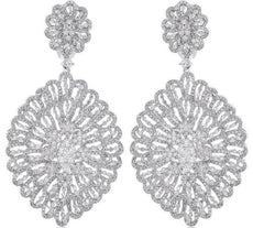 ESTATE LARGE 5.15CT DIAMOND 18KT WHITE GOLD 3D FILIGREE FLOWER HANGING EARRINGS