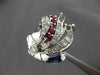 ANTIQUE .91CT OLD MINE DIAMOND RUBY 14KT WHITE GOLD FILIGREE COCKTAIL RING 20824