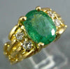 ESTATE 1.77CT DIAMOND & AAA EMERALD 14K YELLOW GOLD OVAL & ROUND ENGAGEMENT RING