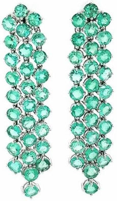 LARGE 23.68CT AAA EMERALD 18KT WHITE GOLD 3D MULTI ROW CLIP ON HANGING EARRINGS
