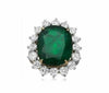 GIA CERTIFIED 15.02CT DIAMOND & AAA EMERALD 18K 2 TONE GOLD HALO ENGAGEMENT RING