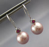 .07CT AAA RUBY & PINK SOUTH SEA PEARL 14KT WHITE GOLD LEVERBACK HANGING EARRINGS