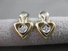 ANTIQUE OLD MINE CUT DIAMOND 14K WHITE YELLOW GOLD HANGING HEART EARRINGS #21076