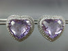 LARGE 25.55CT DIAMOND & AAA AMETHYST 14K WHITE GOLD HEART SHAPE CLIP ON EARRINGS