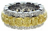 LARGE 7.39CT WHITE & FANCY YELLOW DIAMOND 18K 2 TONE GOLD 3 ROW ANNIVERSARY RING
