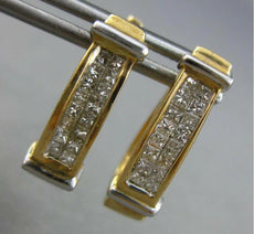 WIDE .74CT DIAMOND 14KT 2 TONE GOLD 3D PRINCESS UMBRELLA HUGGIE HANGING EARRINGS