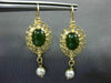 ANTIQUE JADE & SOUTH SEA PEARL 14K YELLOW GOLD 3D FILIGREE OVAL HANGING EARRINGS