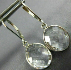 ESTATE CRYSTAL 14KT WHITE GOLD 3D OVAL BEZEL CLASSIC LEVER BACK HANGING EARRINGS