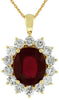 LARGE 7.65CT DIAMOND & AAA RUBY 14KT YELLOW GOLD 3D OVAL & ROUND FLOWER PENDANT