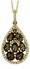 2.05CT DIAMOND & AAA SMOKY TOPAZ 14KT YELLOW GOLD ROUND & OVAL TEAR DROP PENDANT