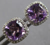 2.13CT DIAMOND & AAA AMETHYST 14KT WHITE GOLD CUSHION & ROUND HALO STUD EARRINGS