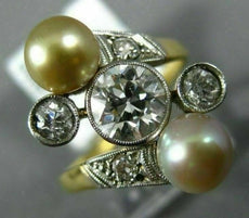 ANTIQUE WIDE 1.1CT DIAMOND AAA SOUTH SEA PEARL 18KT YELLOW GOLD ANNIVERSARY RING