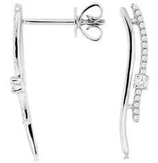 .13CT DIAMOND 14K WHITE GOLD CLASSIC SOLITAIRE DOUBLE SWIRL FUN HANGING EARRINGS
