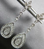 ESTATE .3CT DIAMOND 14KT WHITE GOLD 3D PAVE TEAR DROP FLOWER HANGING EARRINGS
