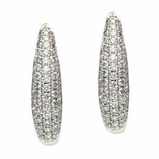 ESTATE .71CT DIAMOND 18K WHITE GOLD CLASSIC PAVE MULTI ROW OVAL HANGING EARRINGS
