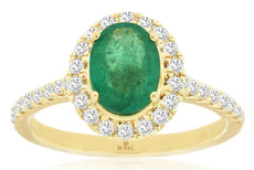 1.60CT DIAMOND & AAA EMERALD 14KT YELLOW GOLD 3D OVAL HALO FRIENDSHIP LOVE RING