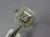 WIDE 1.0CT DIAMOND 14KT WHITE GOLD PRINCESS & ROUND DOUBLE HALO ENGAGEMENT RING