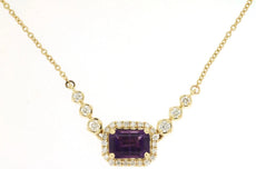 1.25CT DIAMOND & AAA AMETHYST 14KT YELLOW GOLD EMERALD CUT & ROUND HALO NECKLACE